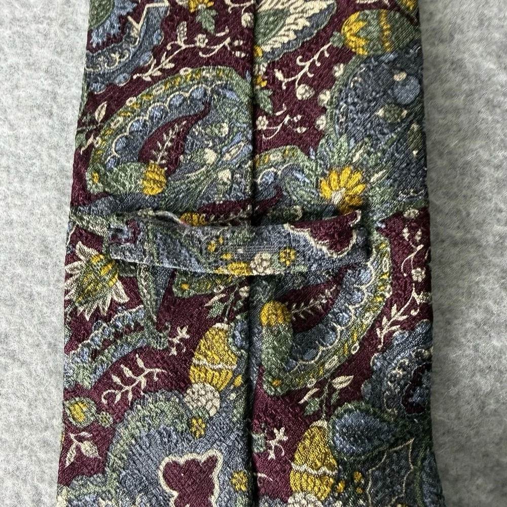 Vintage Burberrys USA Made Floral Burgundy Blue‎ Silk Neck Tie Formal Business